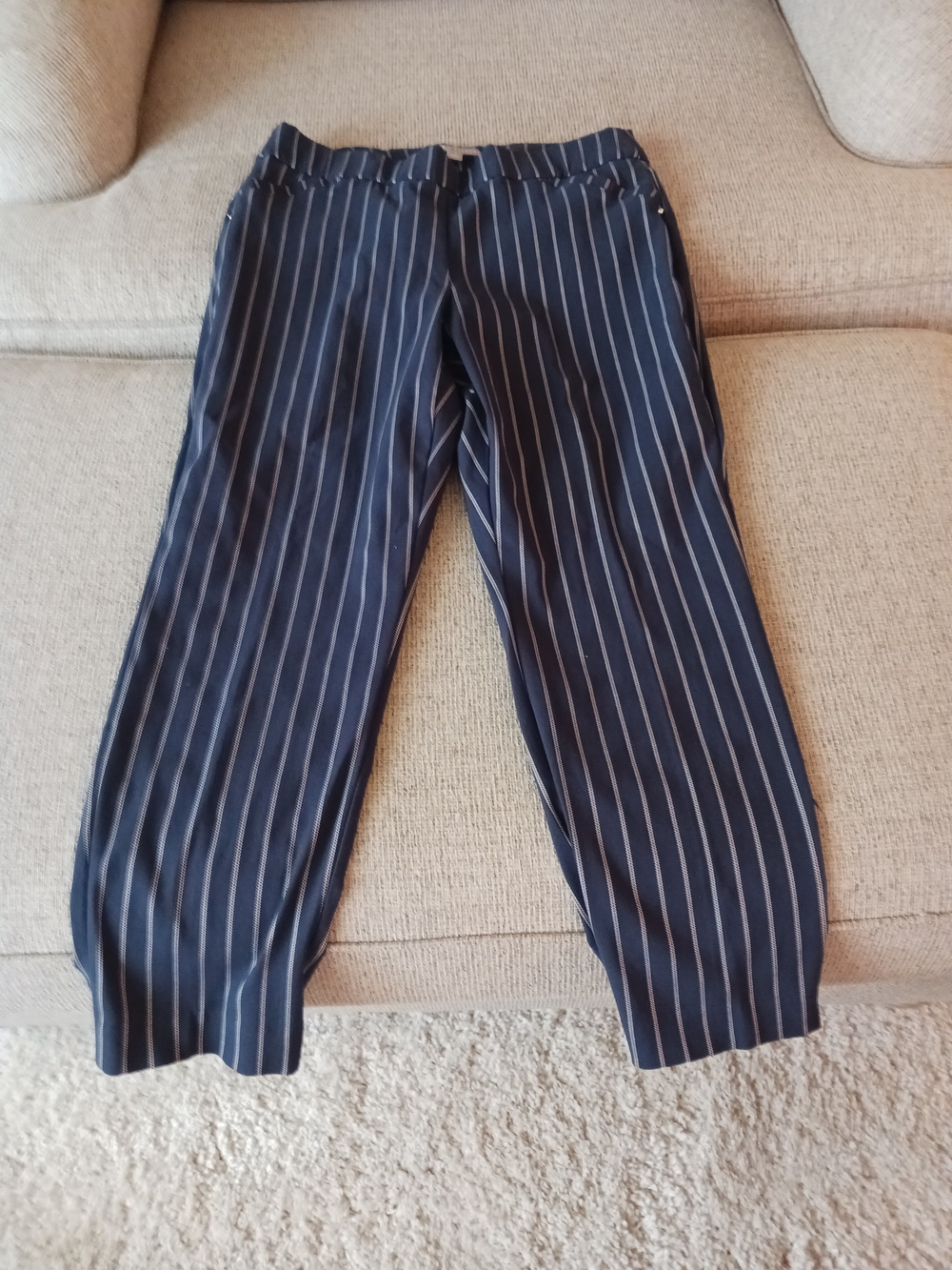 Valerie Stevens Navy with White Pinstripe Dress Pants Elastic Waist